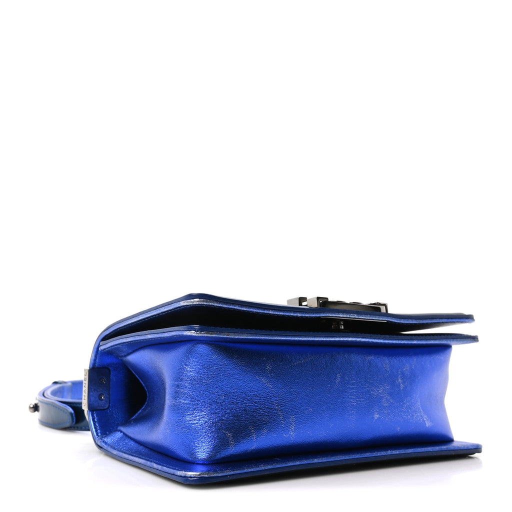 Chanel Metallic Patent Calfskin Quilted Small Boy Flap Blue