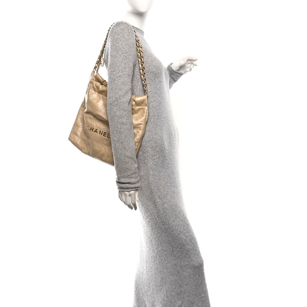Chanel Metallic Calfskin Quilted Small Chanel 22 Light Gold