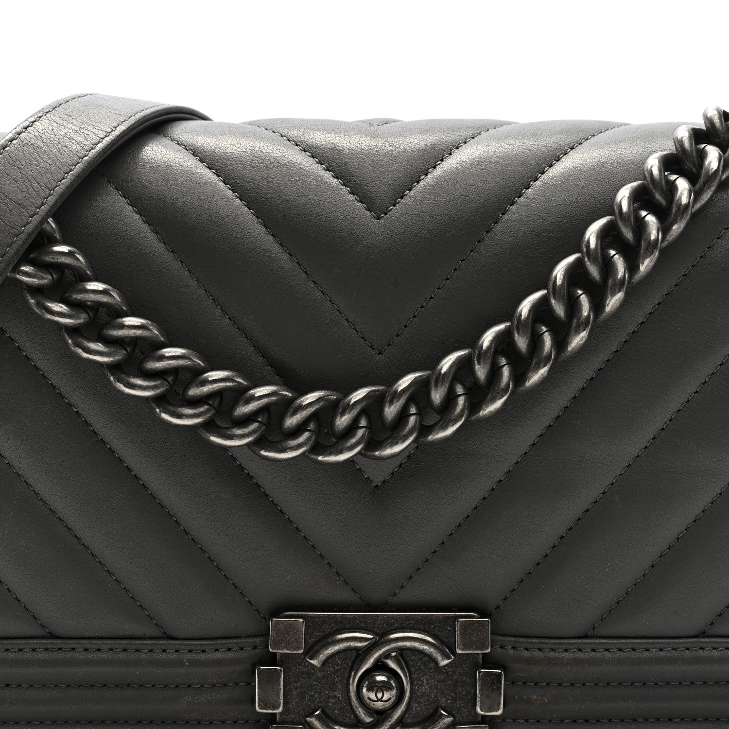 Chanel Lambskin Chevron Quilted Medium Boy Flap Grey