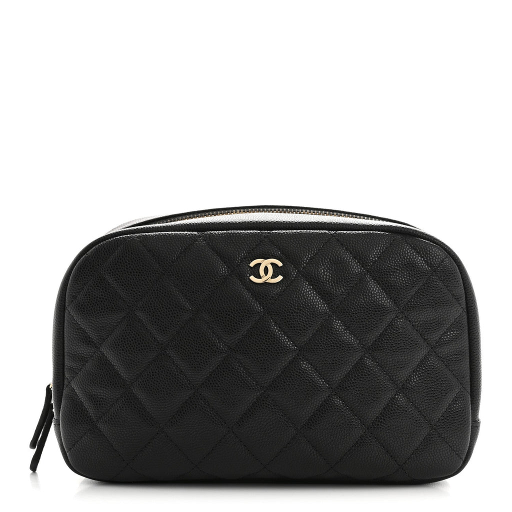 Caviar Quilted Medium Curvy Pouch Cosmetic Case Black
