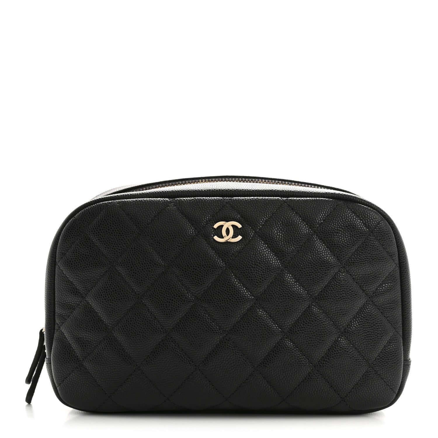 Caviar Quilted Medium Curvy Pouch Cosmetic Case Black