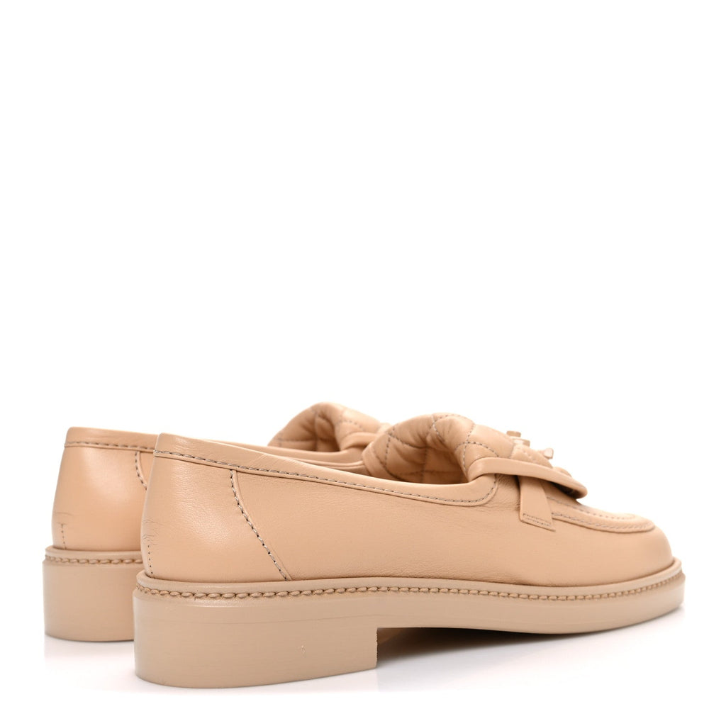 Lambskin Quilted CC Turnlock Moccasins 37 Beige