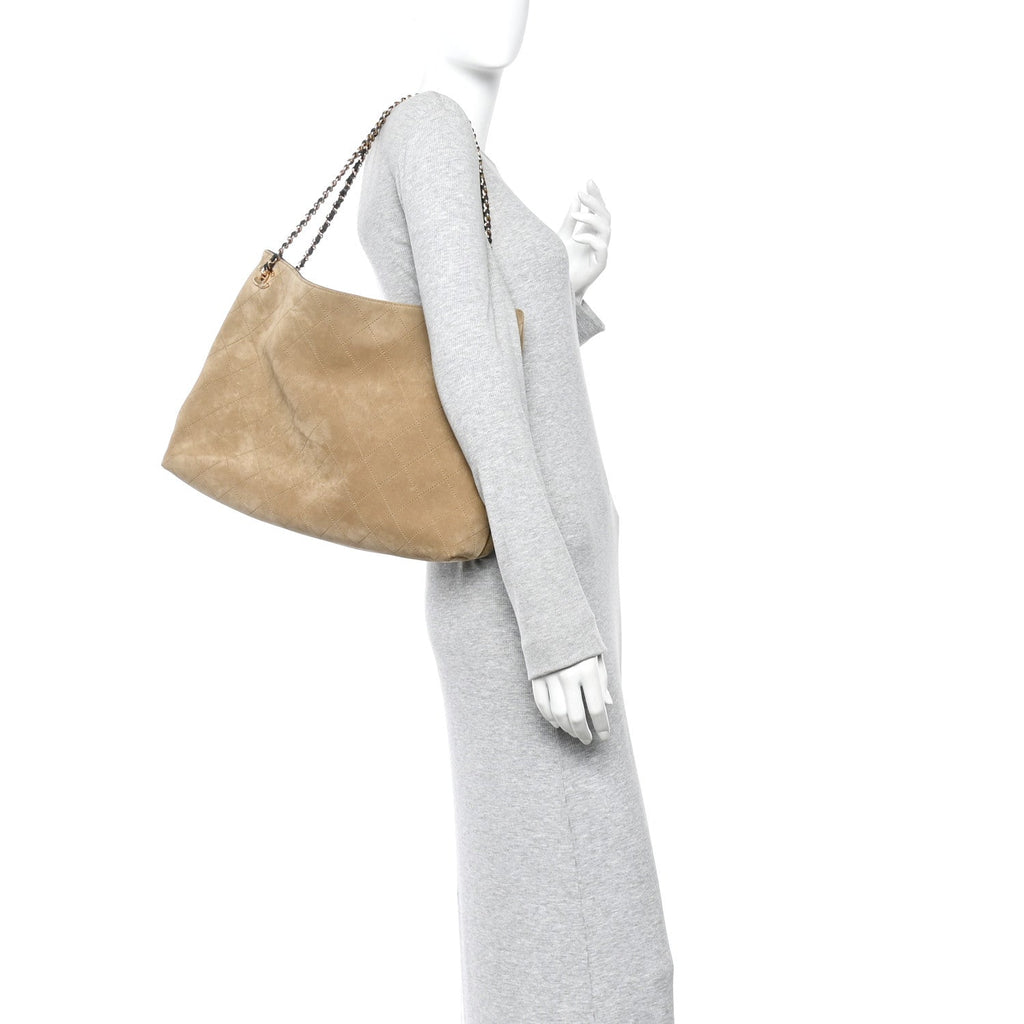 Chanel Suede Quilted Eyes On You Large Shopping Bag Beige