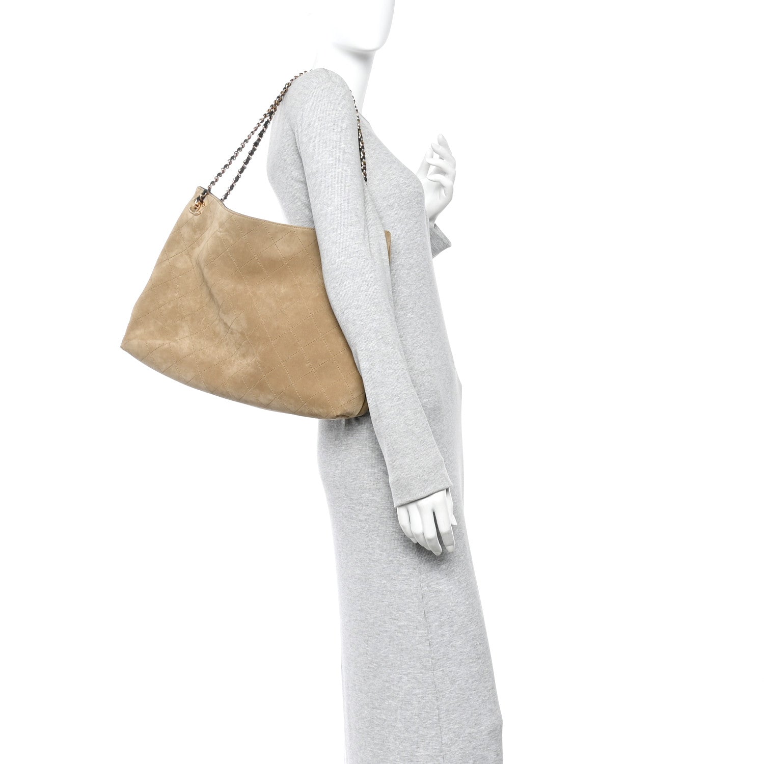 Chanel Suede Quilted Eyes On You Large Shopping Bag Beige