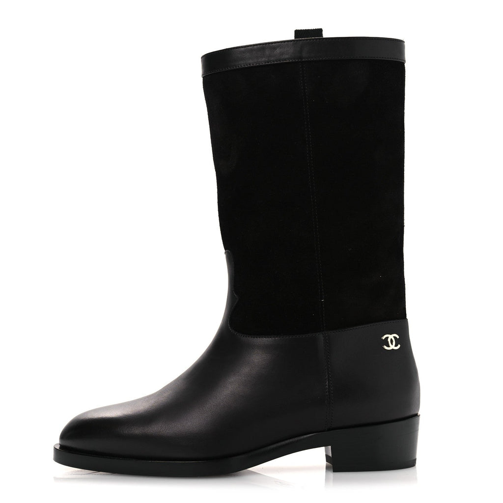 Chanel Suede Calfskin CC Short Boots 37 Black