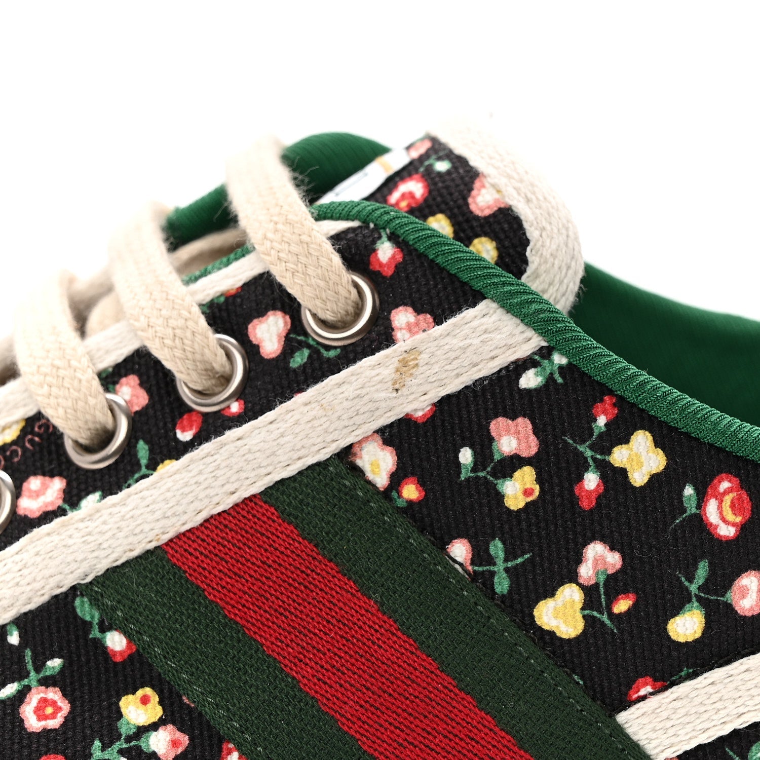 Gucci X LIBERTY OF LONDON Canvas Web Holly Print Womens 1977 Tennis Sneakers 38.5 Black Peach Mystic White