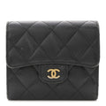 Caviar Quilted Tri-Fold Flap Wallet Black