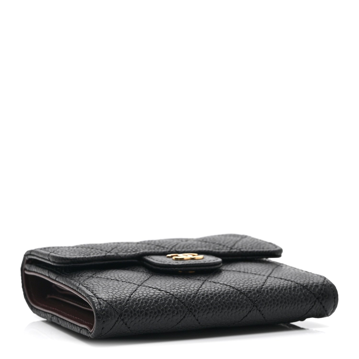 Caviar Quilted Compact Flap Wallet Black