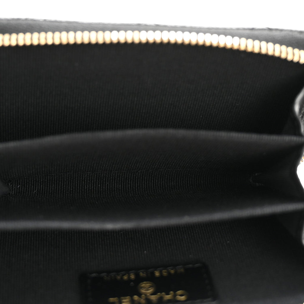 Caviar Quilted Crystal Zip Around Coin Purse Wallet Black