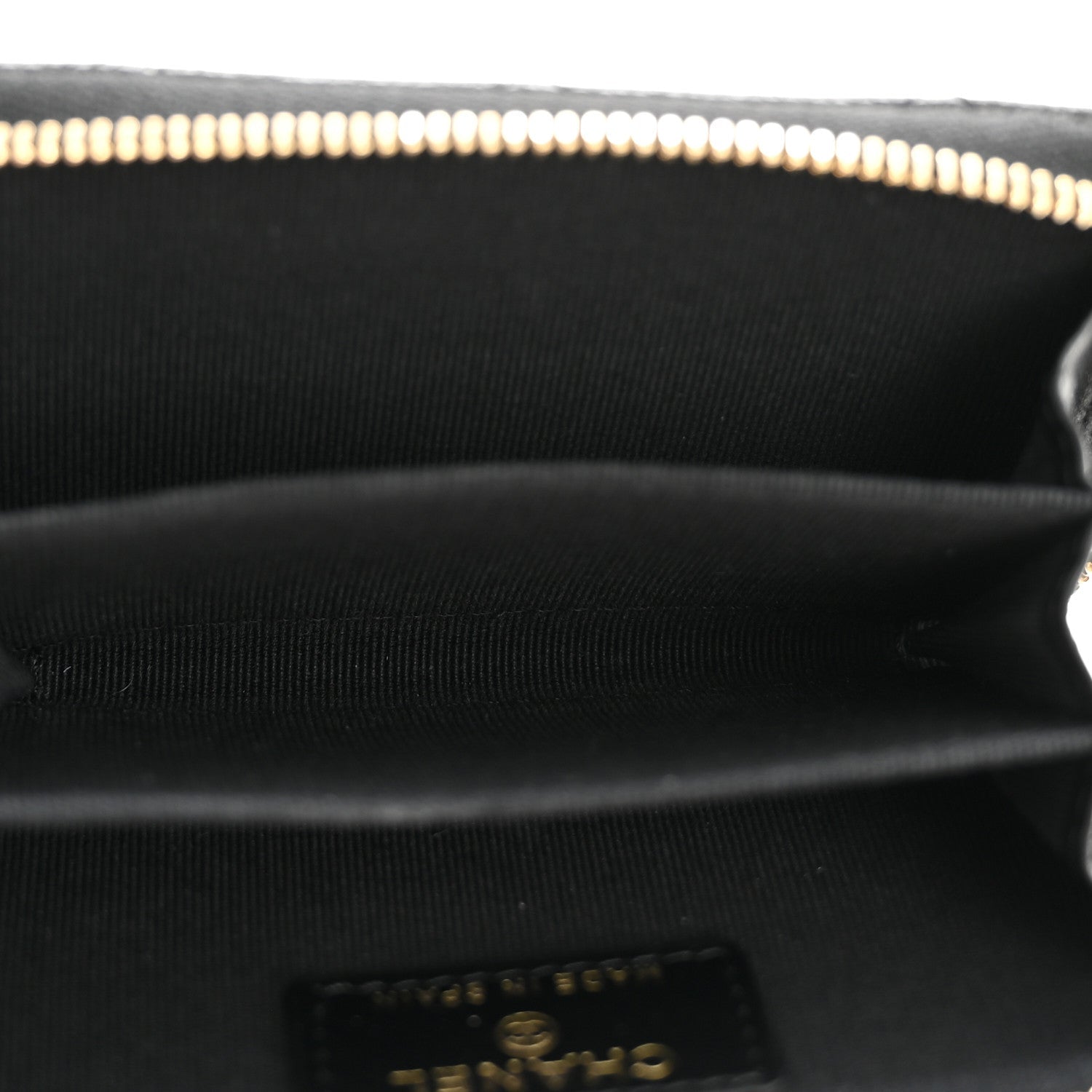 Caviar Quilted Crystal Zip Around Coin Purse Wallet Black