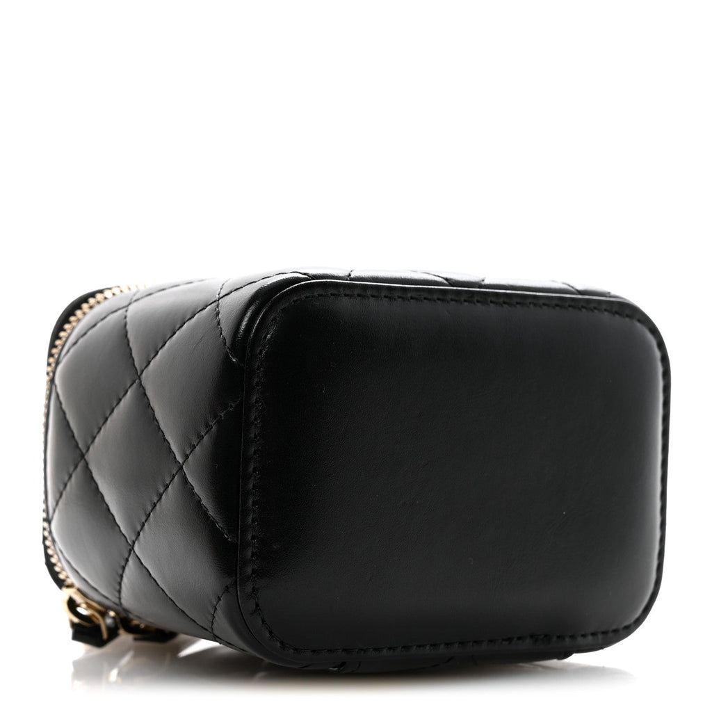 Chanel Calfskin Quilted Mini Perfect Fit Vanity Case With Chain Black