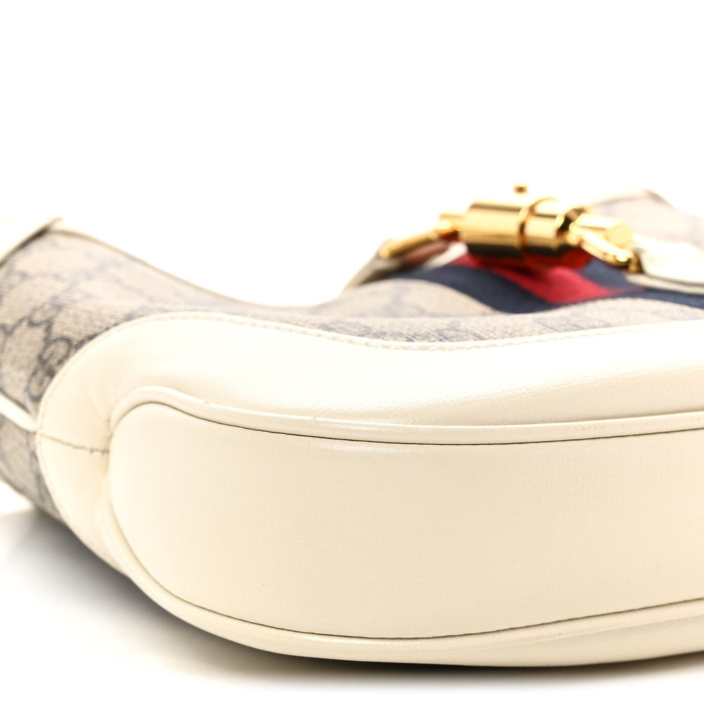 Gucci GG Supreme Monogram Azalea Calfskin Web Small Jackie 1961 Hobo Beige Ebony Mystic White