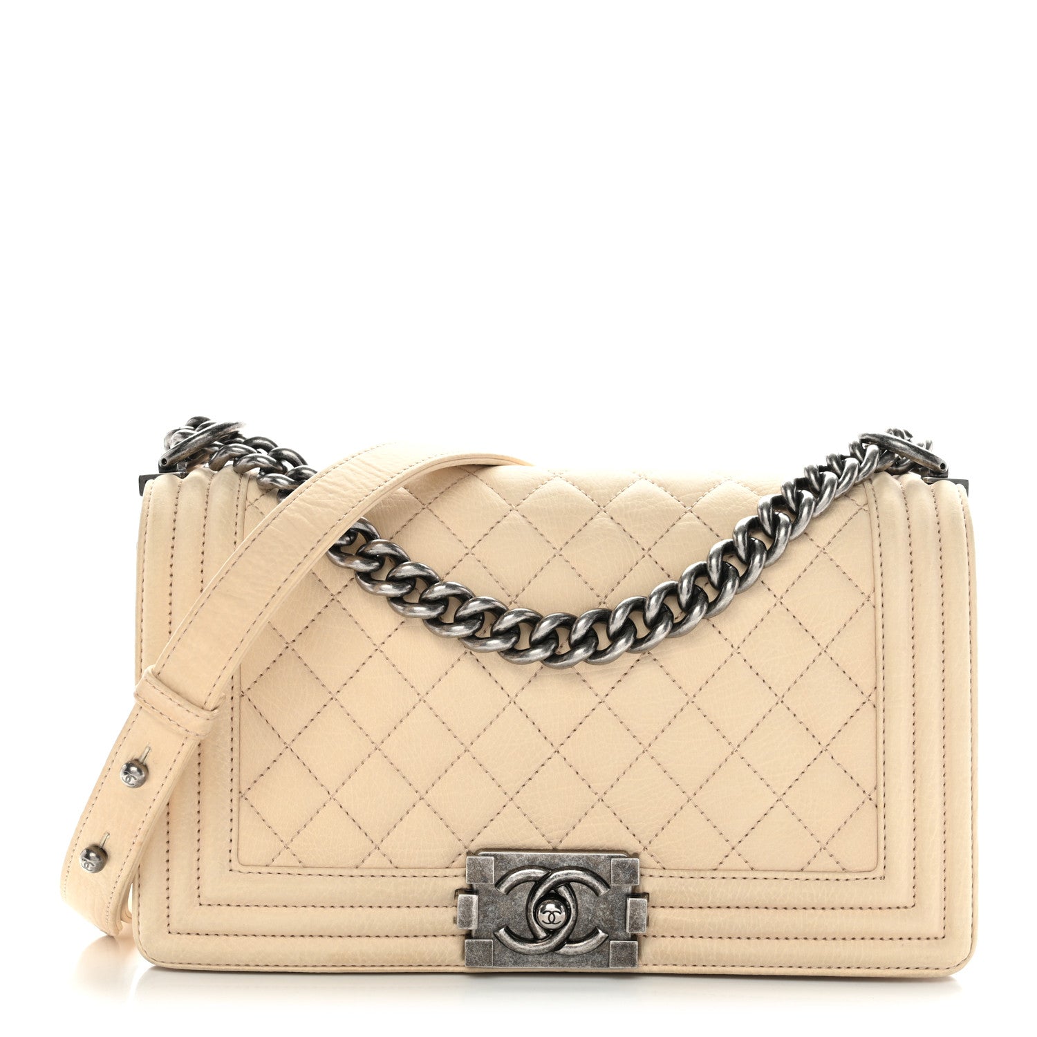 Chanel Nubuck Quilted Medium Boy Flap Beige