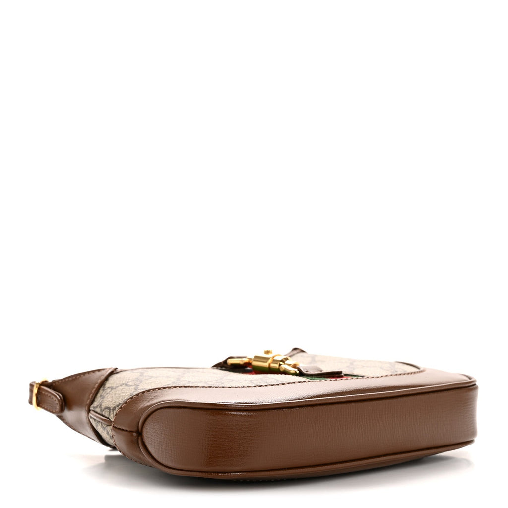 Gucci GG Supreme Monogram Azalea Calfskin Web Mini Jackie 1961 Hobo Beige Ebony Brown Sugar