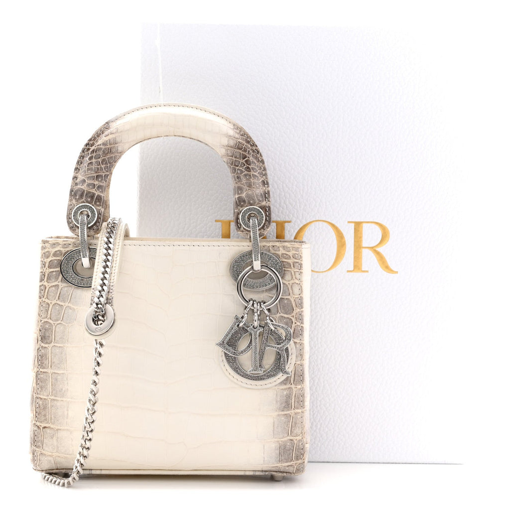 Christian Dior Niloticus Crocodile Himalaya Crystal Mini Lady Dior White