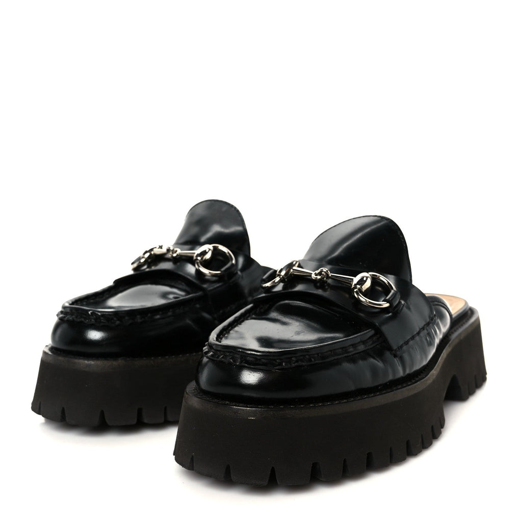 Gucci Magnum Calfskin Womens Horsebit Platform Mules 35.5 Black