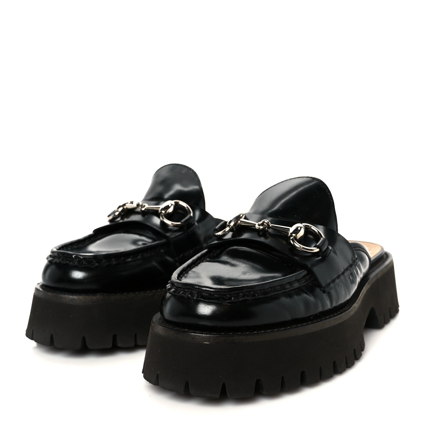 Gucci Magnum Calfskin Womens Horsebit Platform Mules 35.5 Black