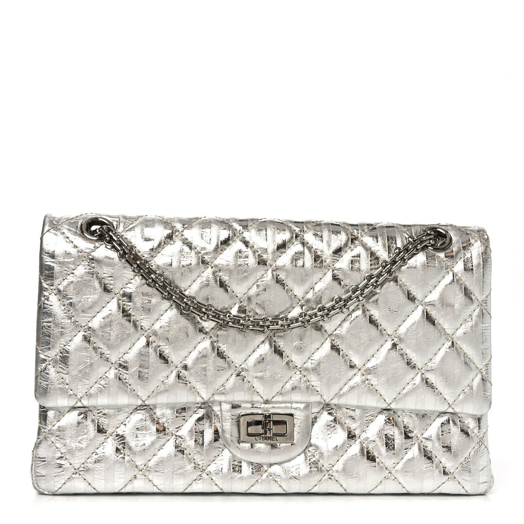 Chanel Metallic Calfskin Striped 2.55 Reissue 226 Silver