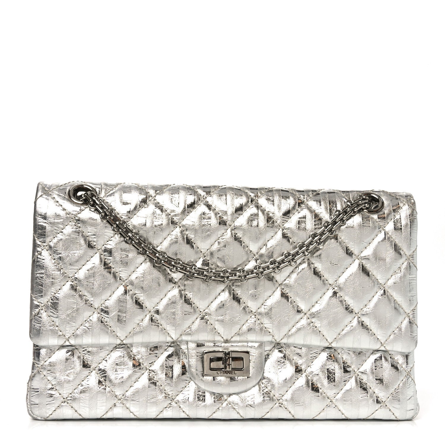 Chanel Metallic Calfskin Striped 2.55 Reissue 226 Silver