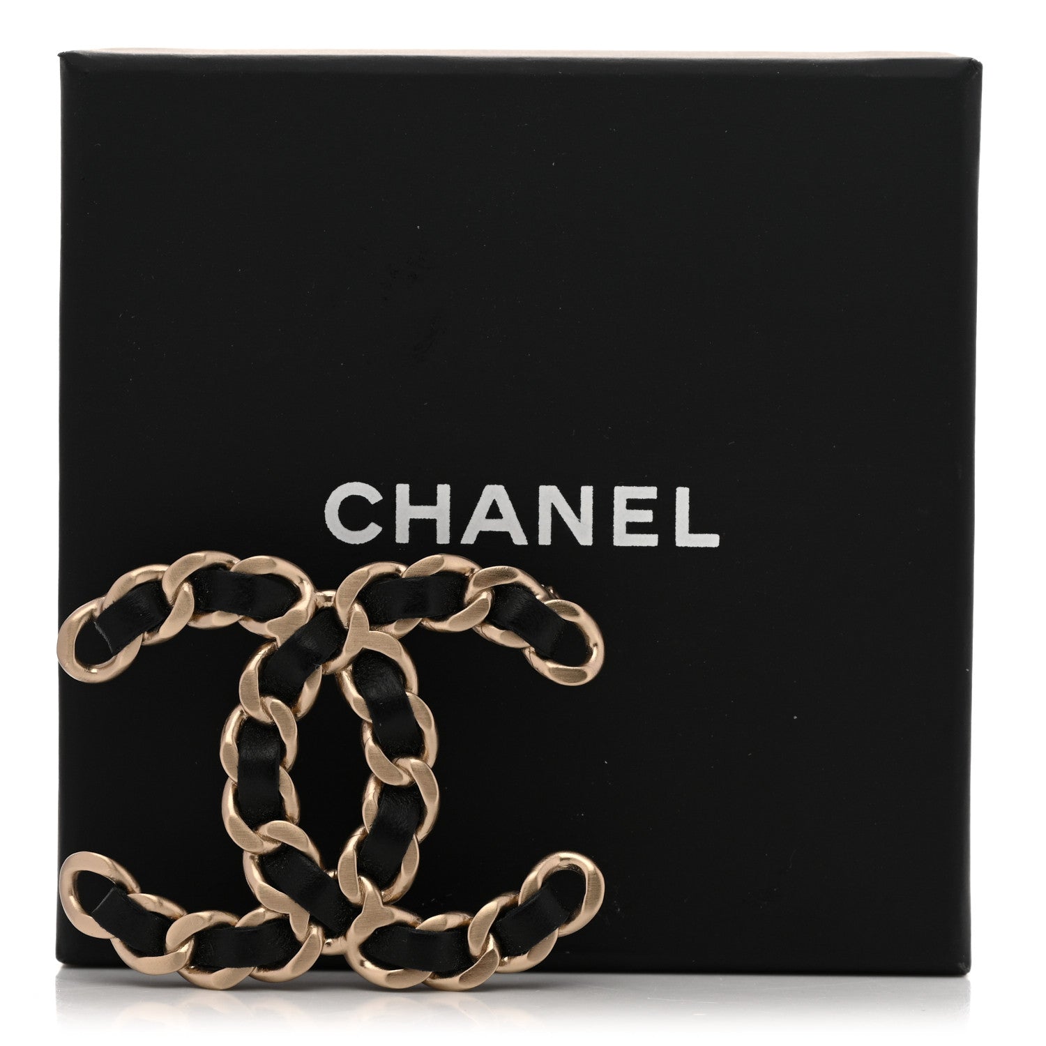 Lambskin Chain CC Brooch Black Gold