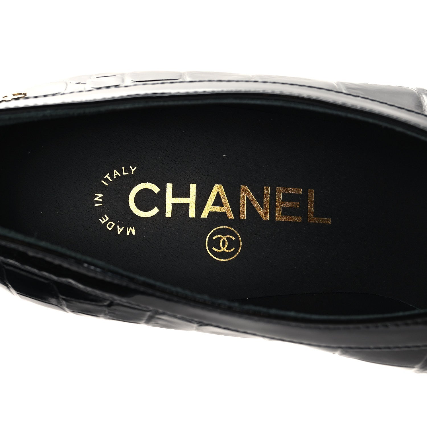 Crocodile Embossed Patent Calfskin Pumps 38.5 Black