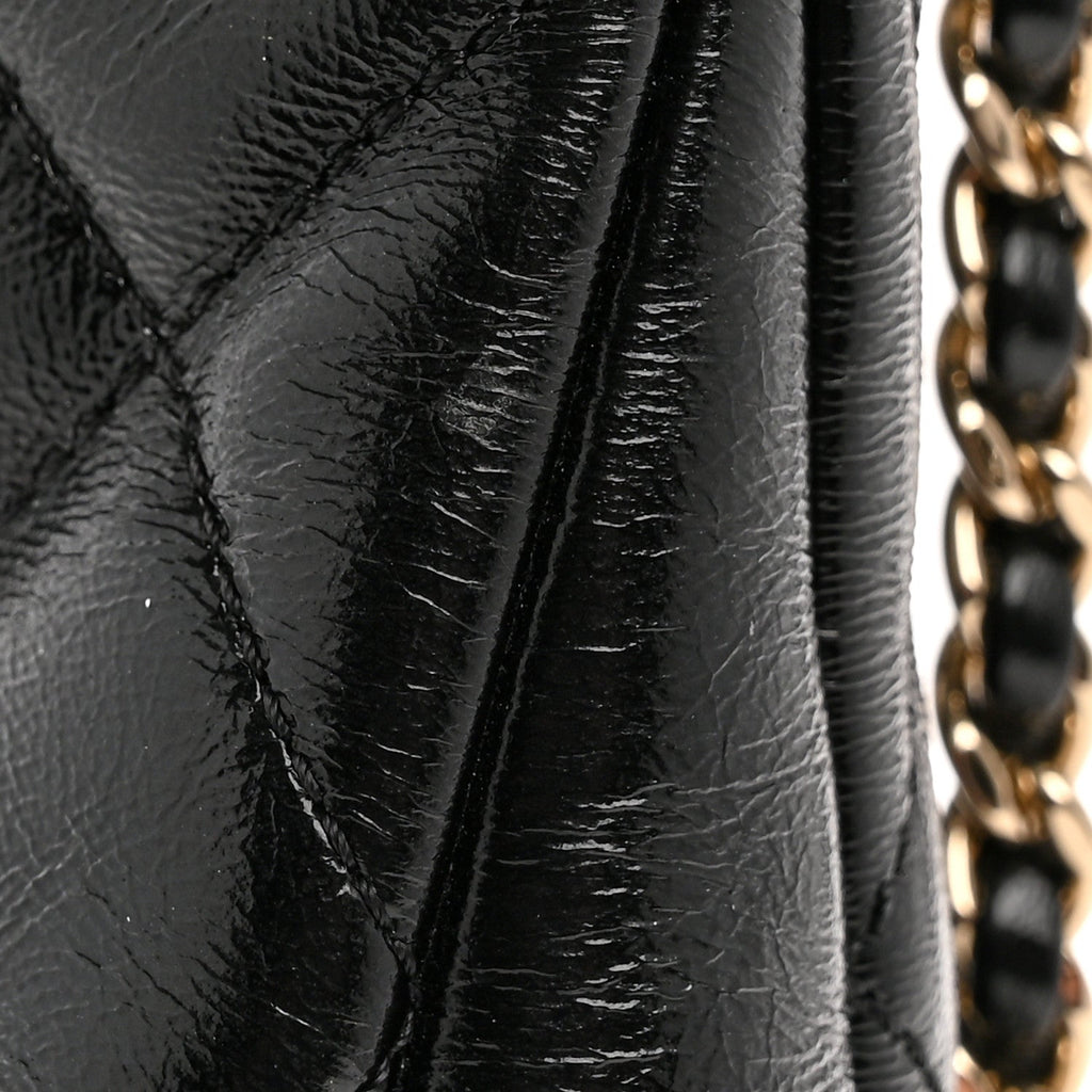 Chanel Shiny Crumpled Calfskin Quilted Small 31 Shopping Bag Black