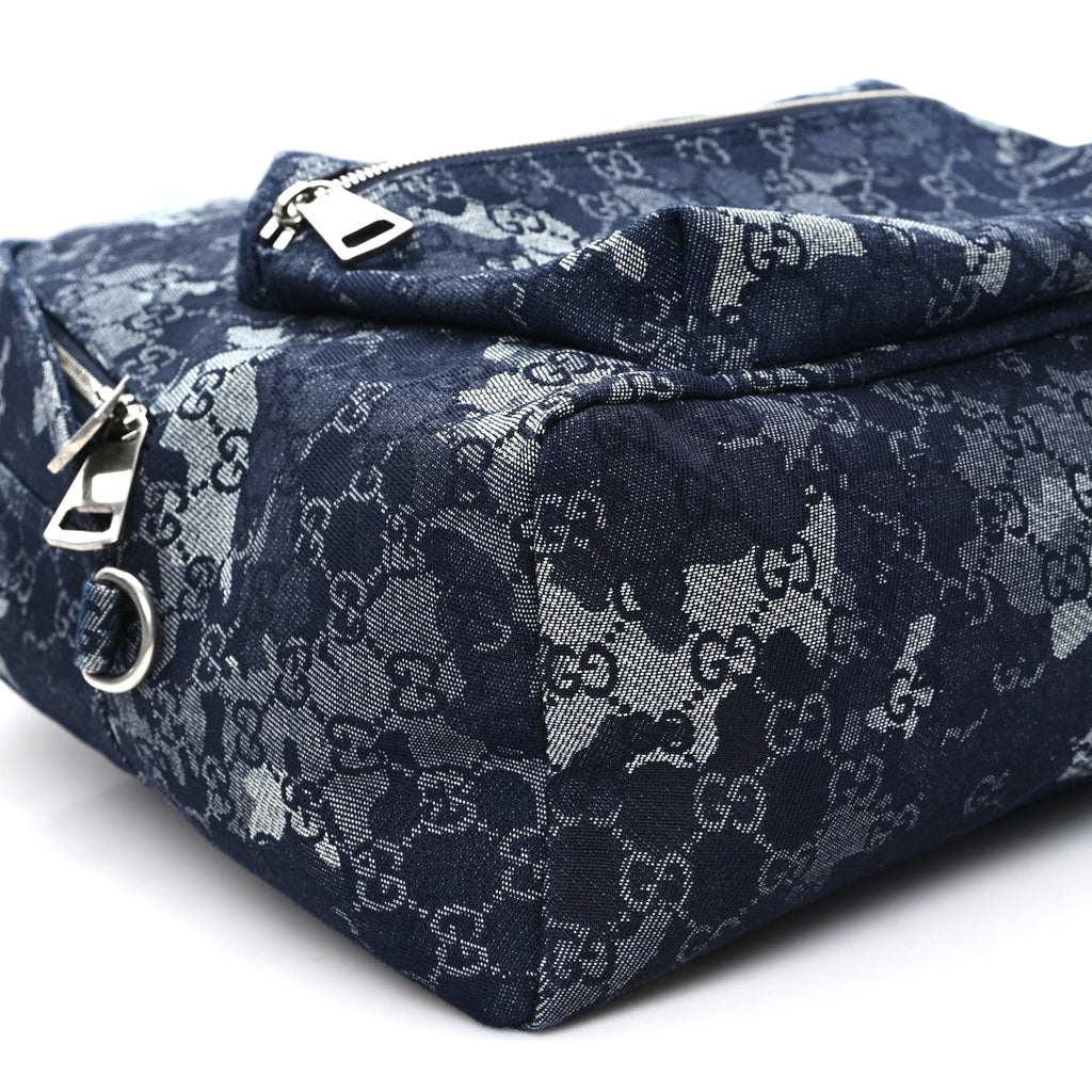 Gucci Denim Monogram Camouflage Large Backpack Blue