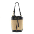 Gucci Canvas Calfskin Small Horsebit 1955 Drawstring Bucket Bag Natural Black