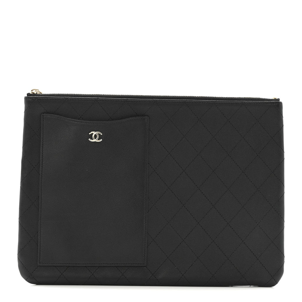 Calfskin Quilted Medium CC Pocket Cosmetic Case Black