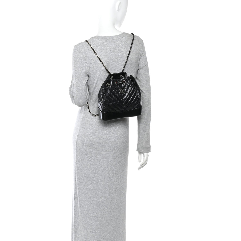 Chanel Aged Calfskin Chevron Quilted Small Gabrielle Backpack Black