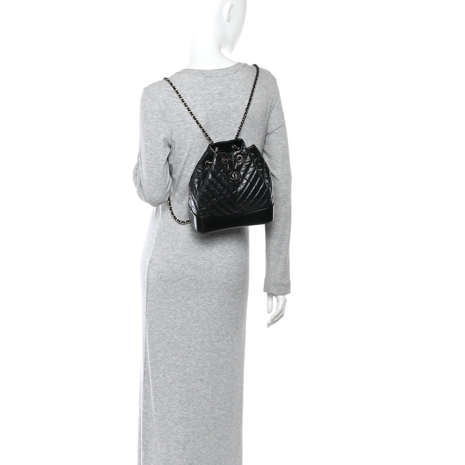 Chanel Aged Calfskin Chevron Quilted Small Gabrielle Backpack Black