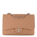 Chanel Caviar Quilted Jumbo Single Flap Dark Beige