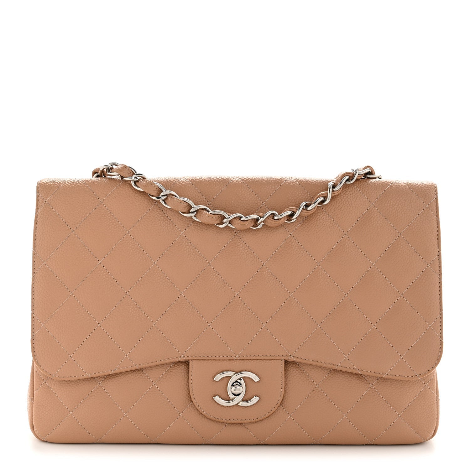 Chanel Caviar Quilted Jumbo Single Flap Dark Beige