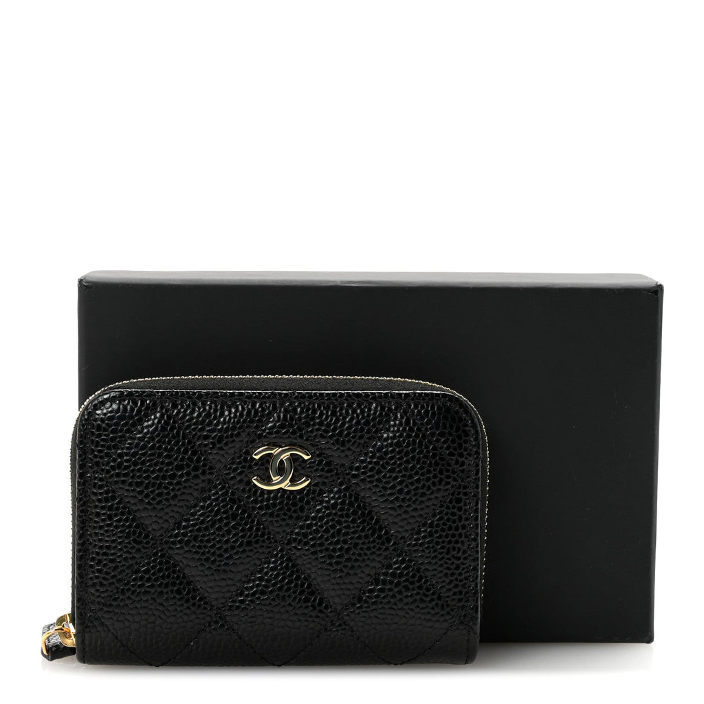 Caviar Quilted Zip Coin Purse Black