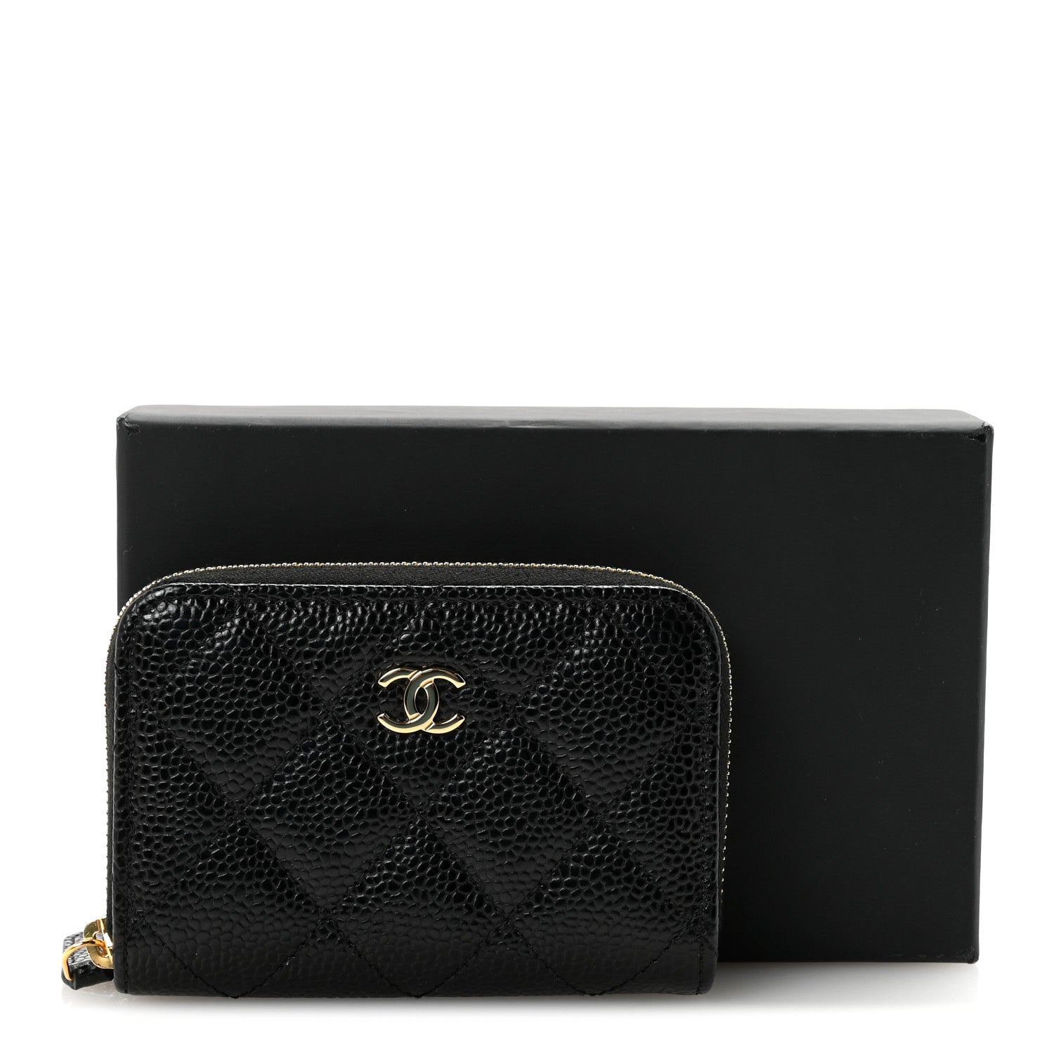 Caviar Quilted Zip Coin Purse Black