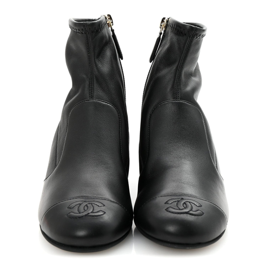 Chanel Stretch Lambskin Cap Toe CC Short Boots 35 Black