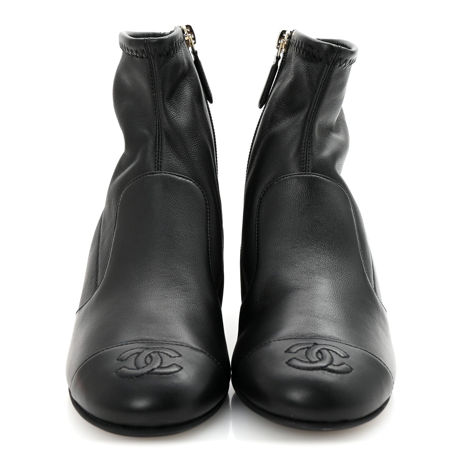 Chanel Stretch Lambskin Cap Toe CC Short Boots 35 Black