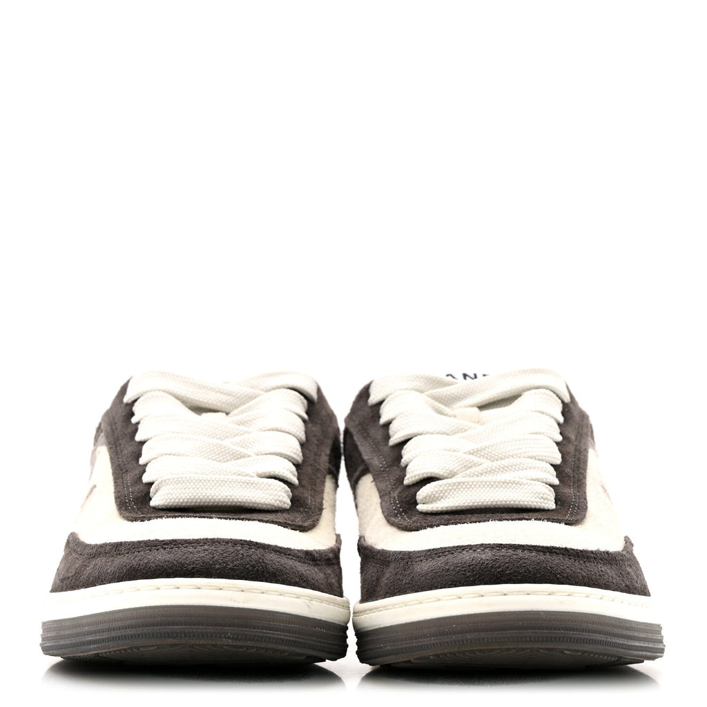 Chanel Suede Kidskin Womens CC Sneakers 36 Black White