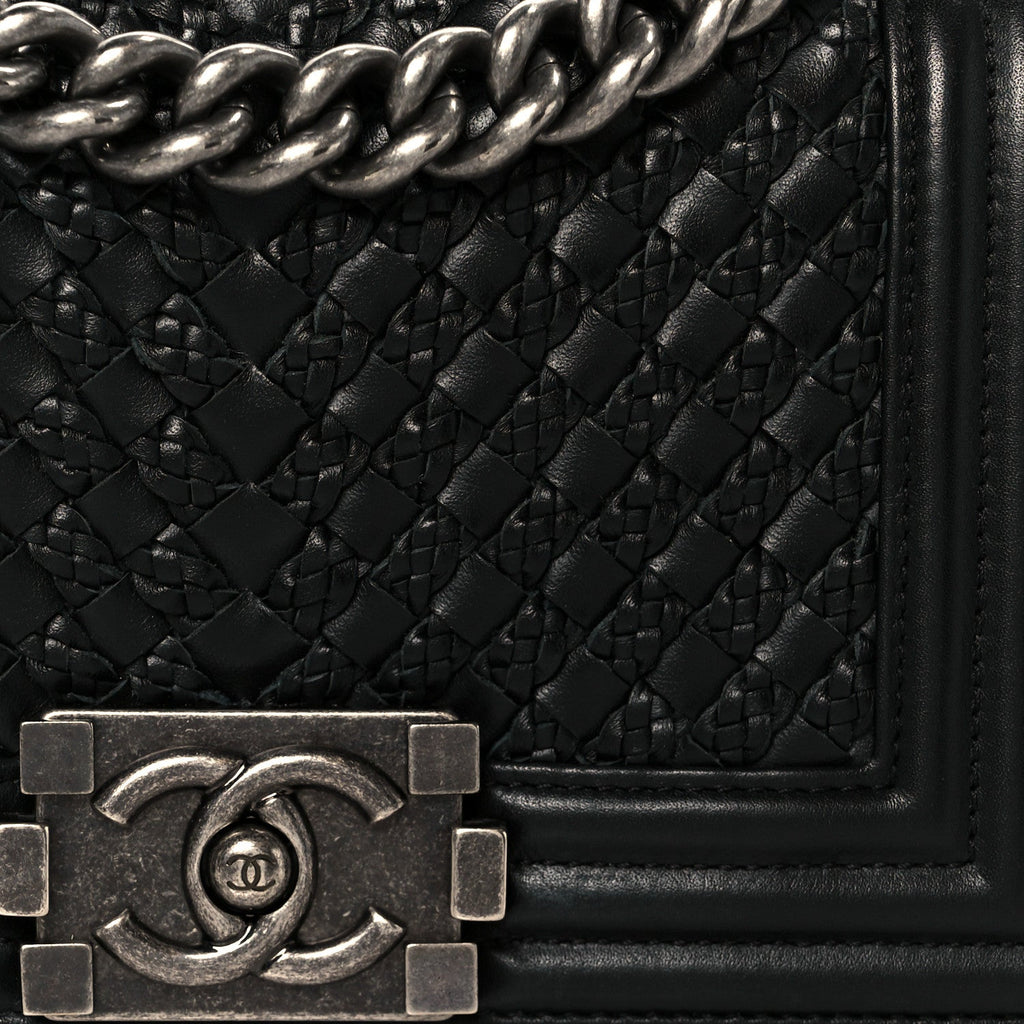 Chanel Lambskin Braided Woven Small Boy Flap Black