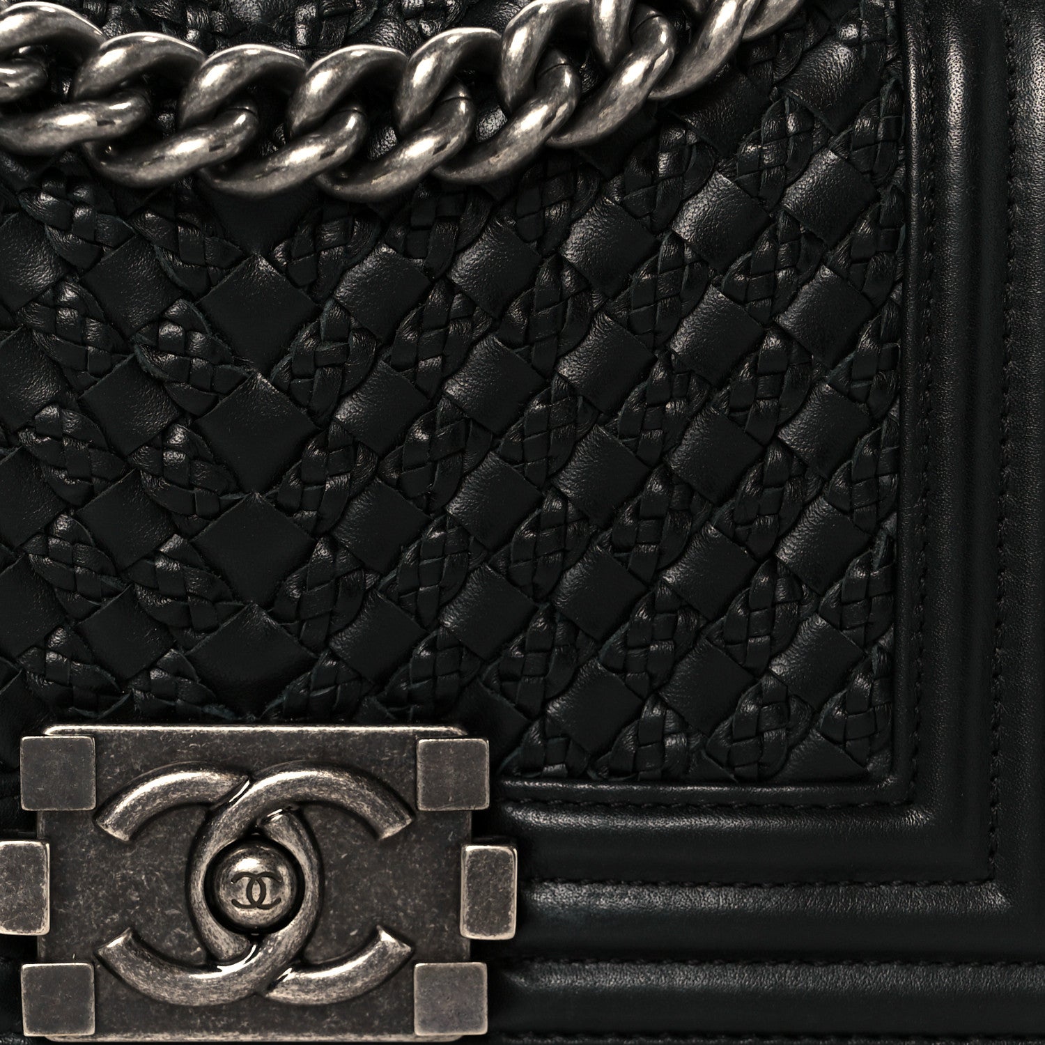 Chanel Lambskin Braided Woven Small Boy Flap Black