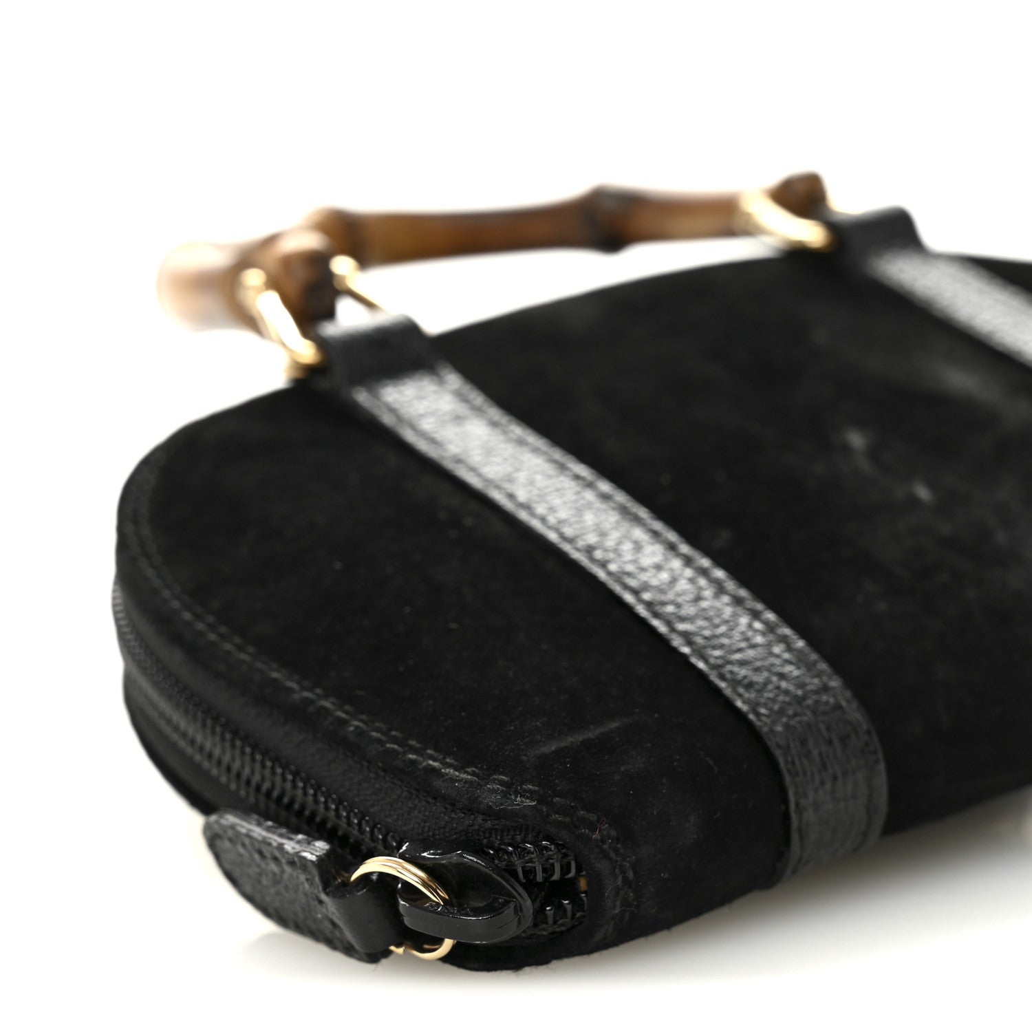 Gucci Suede Mini Bamboo Handle Bag Black
