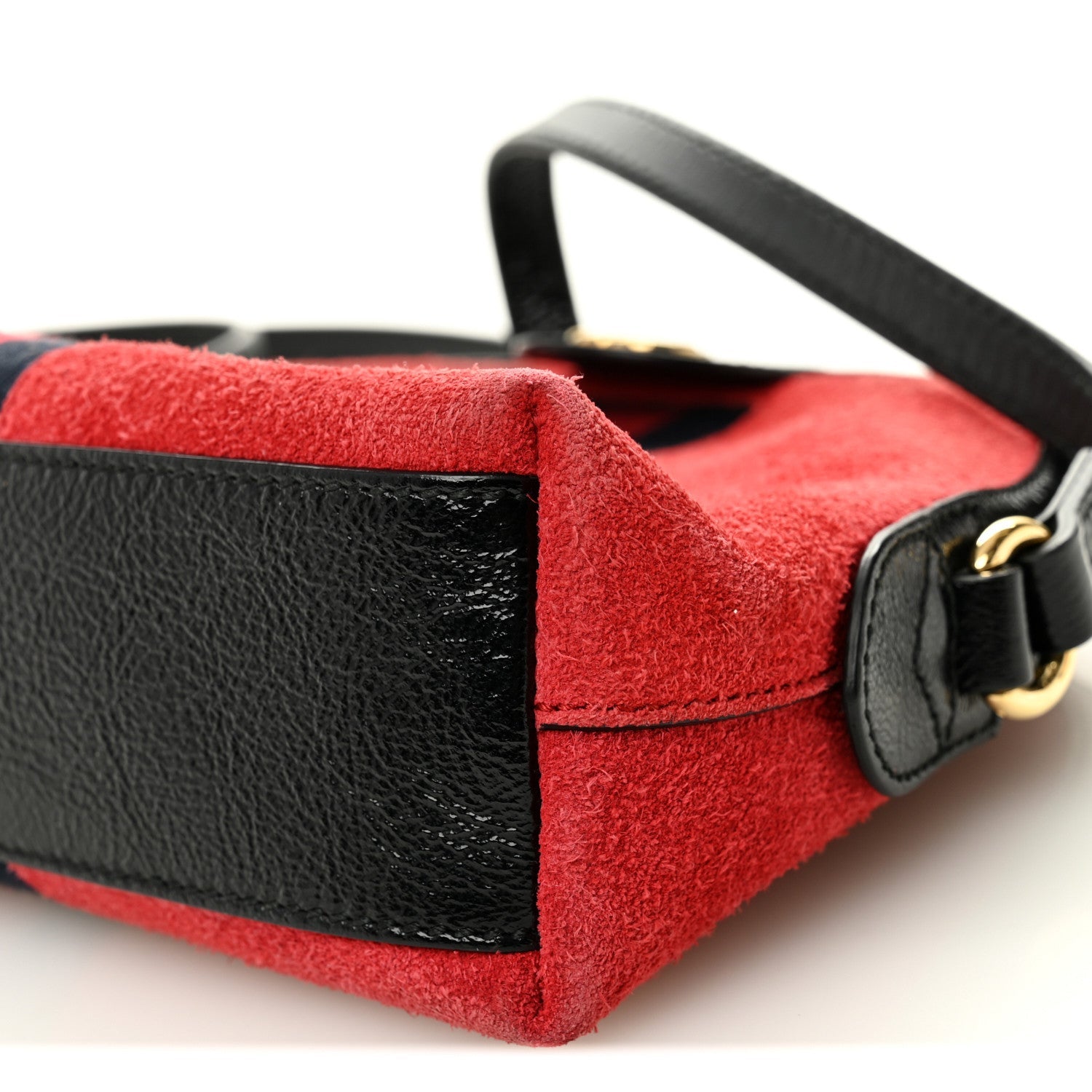 Gucci Suede Patent Web GG Small Ophidia Dome Shoulder Bag Hibiscus Red