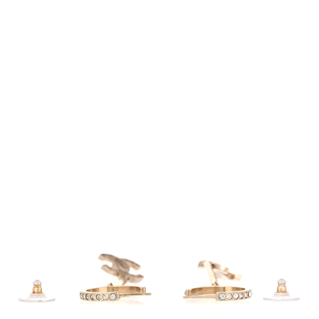 Crystal Lock Symbols Logo CC Hoop Drop Earrings Gold