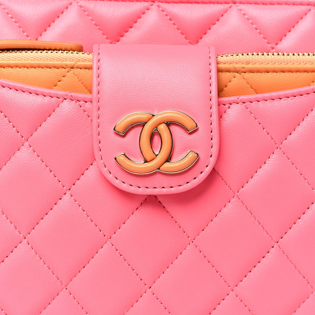 Lambskin Quilted Sunset Boulevard Pouch Case Coral Orange