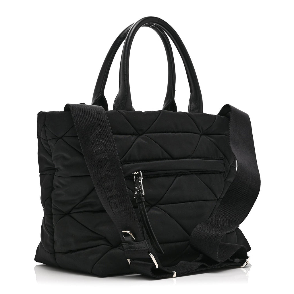 Prada Re-Nylon Nappa Triangle Quilted Padded Small Double Handled Zip Tote Black