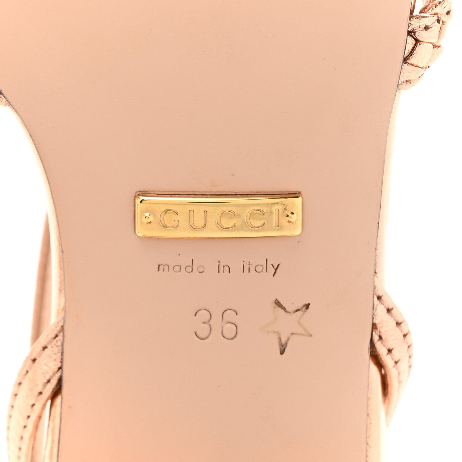 Gucci Metallic Nappa Braided Ketty Horsebit Sandals 36 Salmone