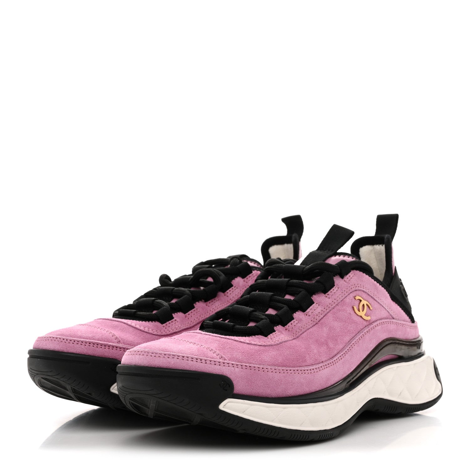 Chanel Suede Calfskin Nylon Grosgrain CC Sneakers 39 Dark Pink
