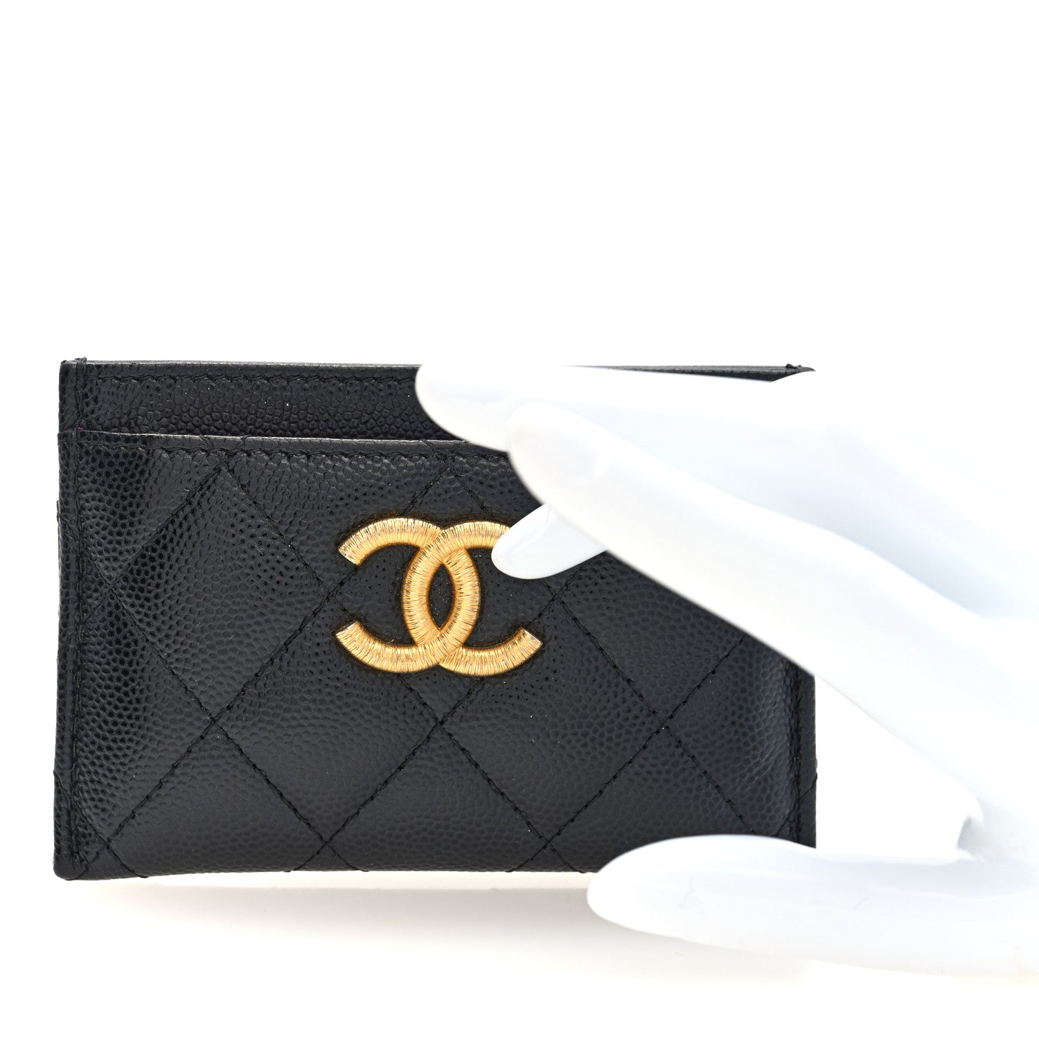 Caviar Quilted Textured CC Card Holder Black