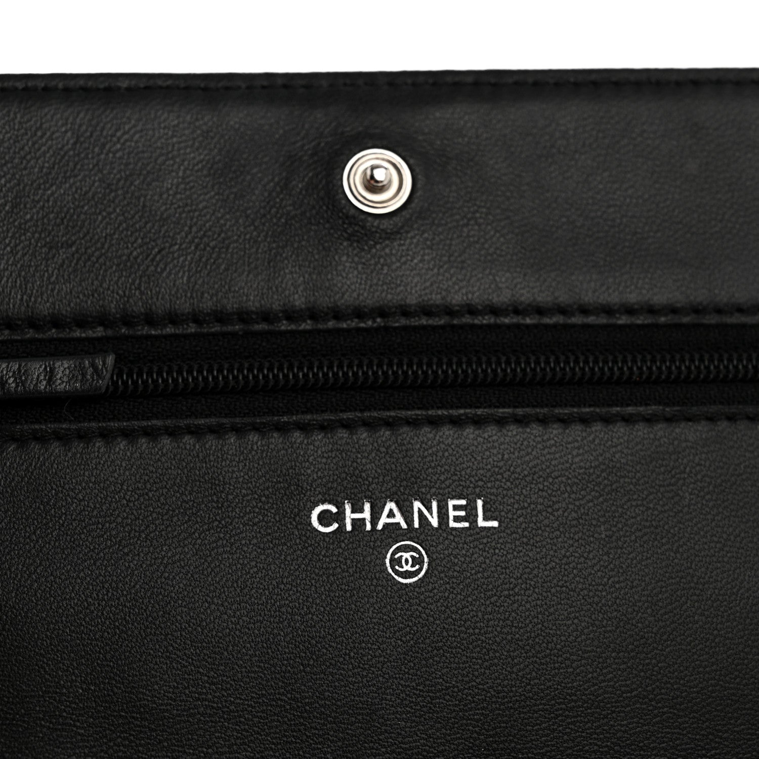 Chanel Lambskin Camellia Embossed Wallet On Chain WOC Black