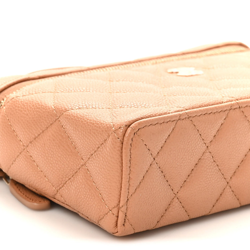 Chanel Caviar Quilted Top Handle Slim Vanity With Chain Brown